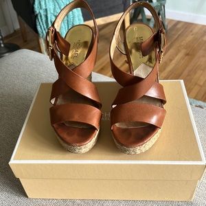 Michael Kors Brown Leather Woven Wedges